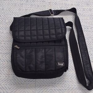 Lug Quilted Black Messenger Bag Crossbody